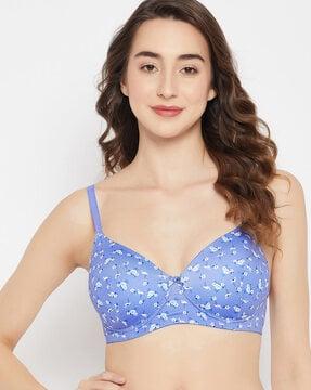 floral print non-wired t-shirt bra