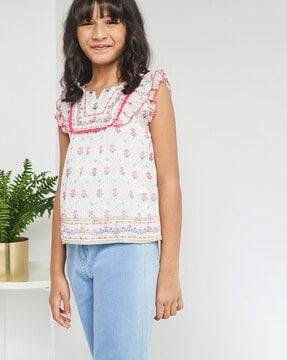 floral print notched-neck top