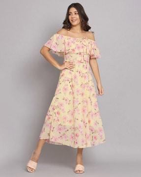 floral print off-shoulder a-line dress