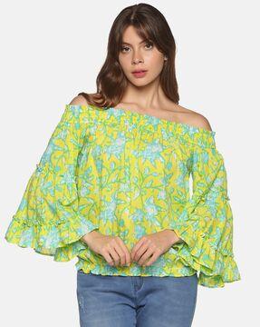 floral print off-shoulder blouson top