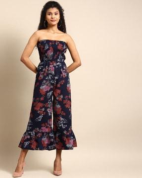 floral print off-shoulder jumpsuit