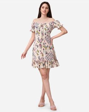floral print off-shoulder sheath dress