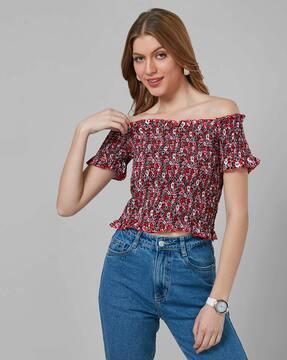 floral print off shoulder top