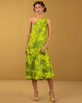 floral print one-shoulder a-line dress
