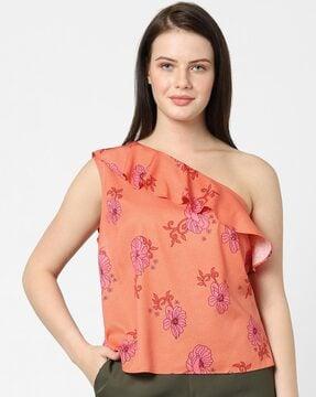 floral print one-shoulder top