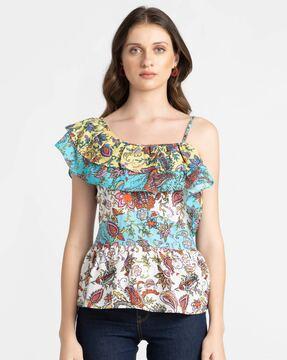 floral print one-shoulder top