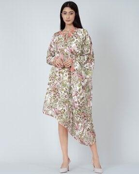 floral print one sleeve a-line dress