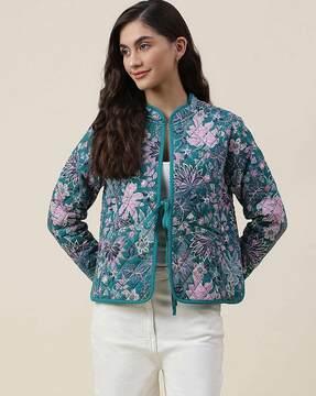 floral print open-front jacket