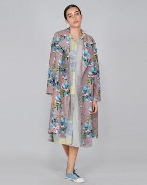 floral print open-front trench