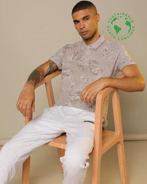 floral print organic cotton polo t-shirt