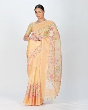 floral print organza saree with embellished border