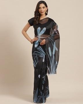 floral print organza saree