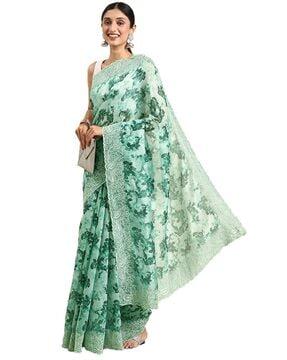 floral print organza saree