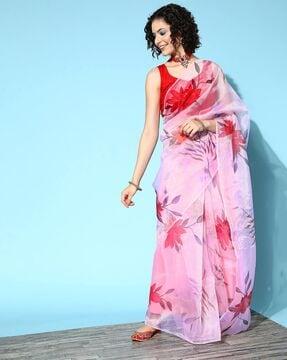 floral print organza saree