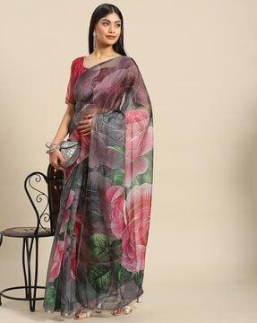 floral print organza saree