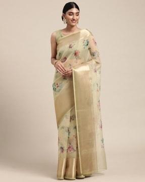 floral print organza saree