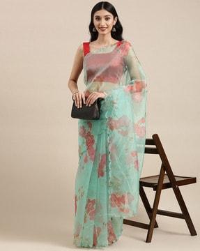 floral print organza saree