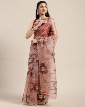 floral print organza saree