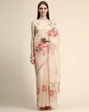 floral print organza saree