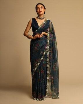 floral print organza saree