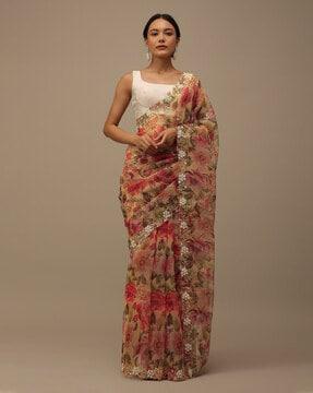 floral print organza saree