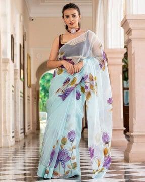 floral print organza saree