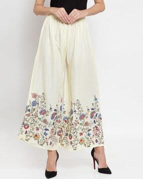 floral print palazzos with elasticated drawstring waist