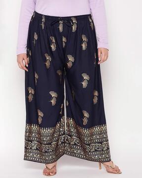 floral print palazzos with elasticated drawstring waistband