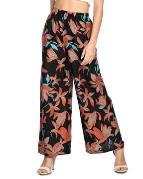 floral print palazzos with elasticated waistband