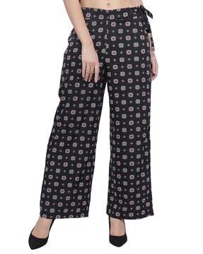 floral print palazzos with tie up belt