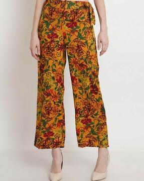 floral print palazzos with waist tie-up