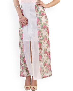 floral print panelled a-line skirt