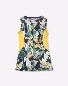 floral print panelled sleeveless a-line dress