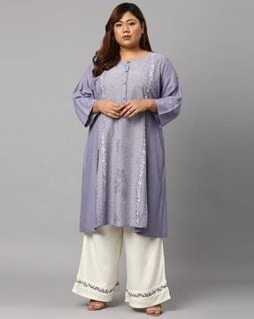 floral print panelled straight kurta