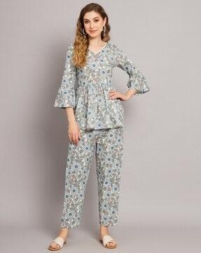 floral print pant & suit set