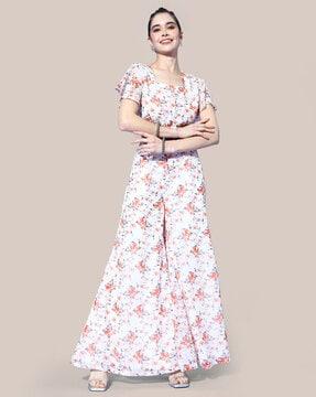 floral print pants-suit set