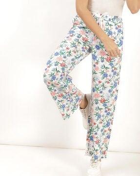 floral print pants with drawstring waist