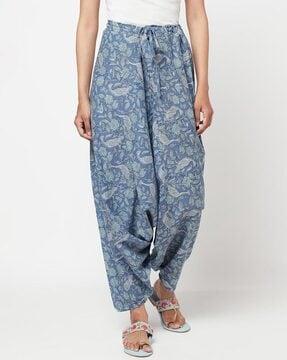 floral print pants with drawstring waist