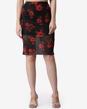 floral print pencil skirt with elasticated waist