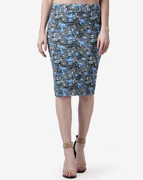 floral print pencil skirt with elasticated waist