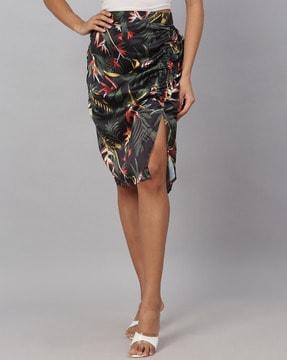 floral print pencil skirt with side slit