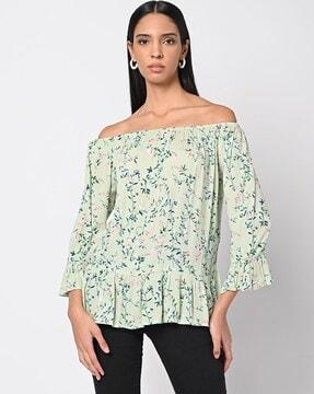 floral print peplum top with bell sleeves