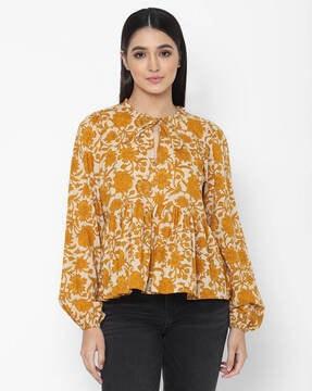 floral print peplum top with tie-up