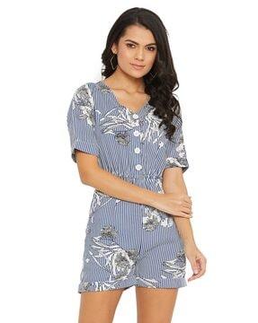 floral print playsuit with button placket