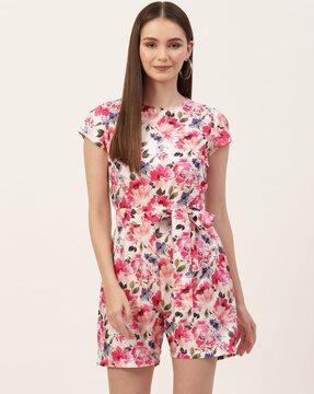 floral print playsuit with tie-up