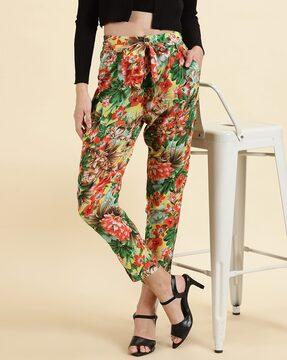 floral print pleat-front trousers