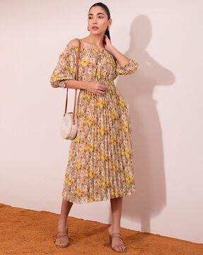 floral print pleated a-line dress