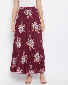 floral print pleated a-line skirt with elasticated waistband