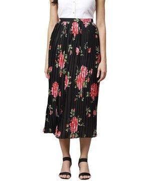 floral print pleated a-line skirt