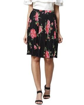 floral print pleated a-line skirt